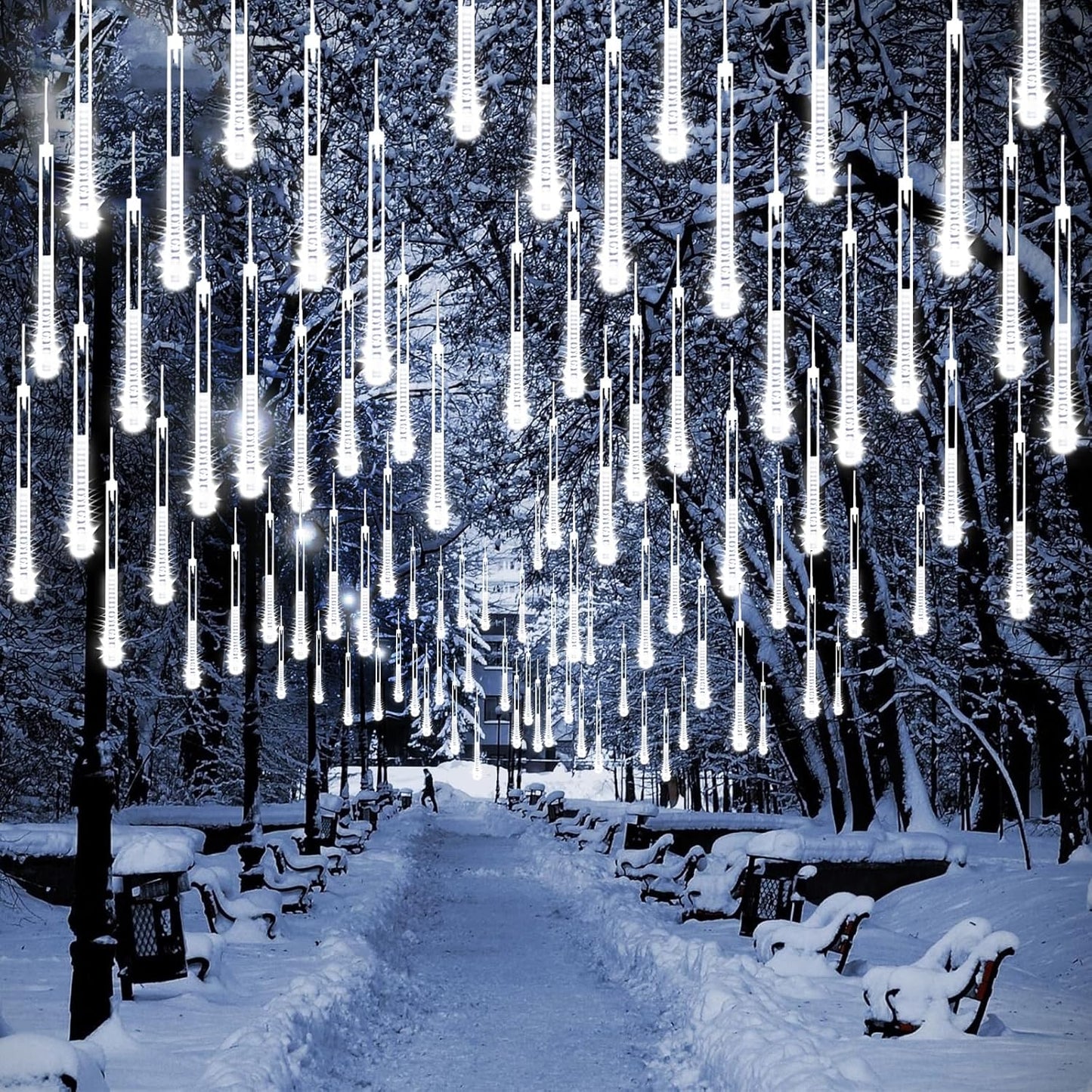 Skiennix Meteor Shower Lights - 2 Pack Outdoor Christmas Decorations with Timer | 384 LEDs, 30cm Tubes