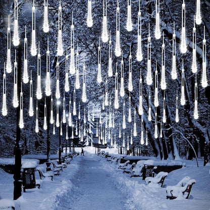 Skiennix Meteor Shower Lights - 2 Pack Outdoor Christmas Decorations with Timer | 384 LEDs, 30cm Tubes