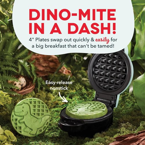 Dash MultiMaker® Mini System Removable Plate Set - Nonstick Fun-Shaped Waffle Plates - 4-Inch Unicorn & Dinosaur (Two-Pack)