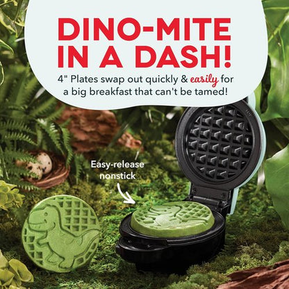 Dash MultiMaker® Mini System Removable Plate Set - Nonstick Fun-Shaped Waffle Plates - 4-Inch Unicorn & Dinosaur (Two-Pack)