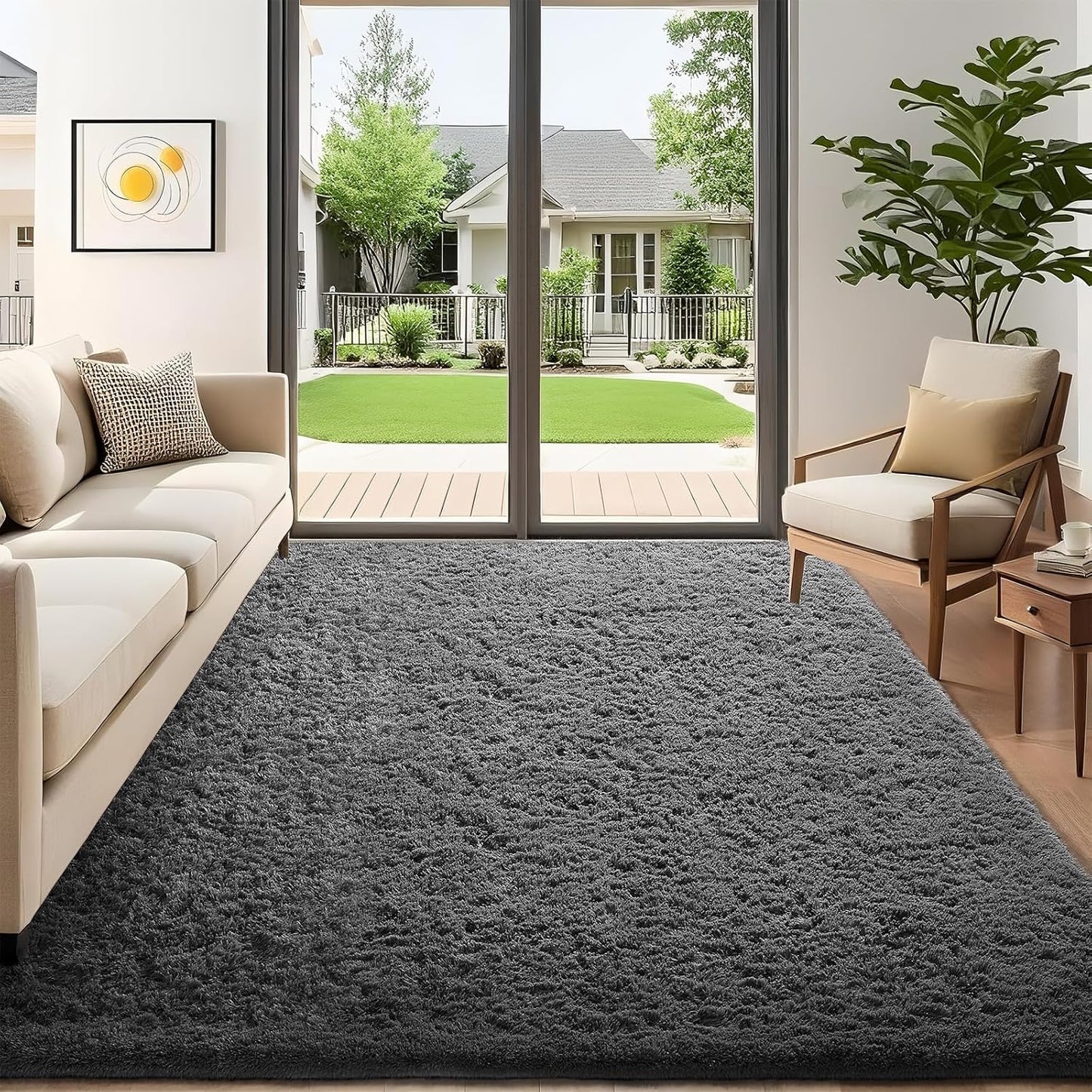 Ophanie 5x7 Grey Area Rug - Fluffy Shag Plush Soft Carpet for Living Room & Bedroom Decor