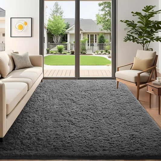 Ophanie 5x7 Grey Area Rug - Fluffy Shag Plush Soft Carpet for Living Room & Bedroom Decor