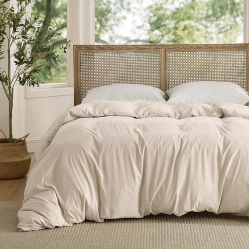 Bedsure Oat Milk Duvet Cover - Extra Soft King Size Bedding, Prewashed Cotton-Like Polyester, 104x90 Inches