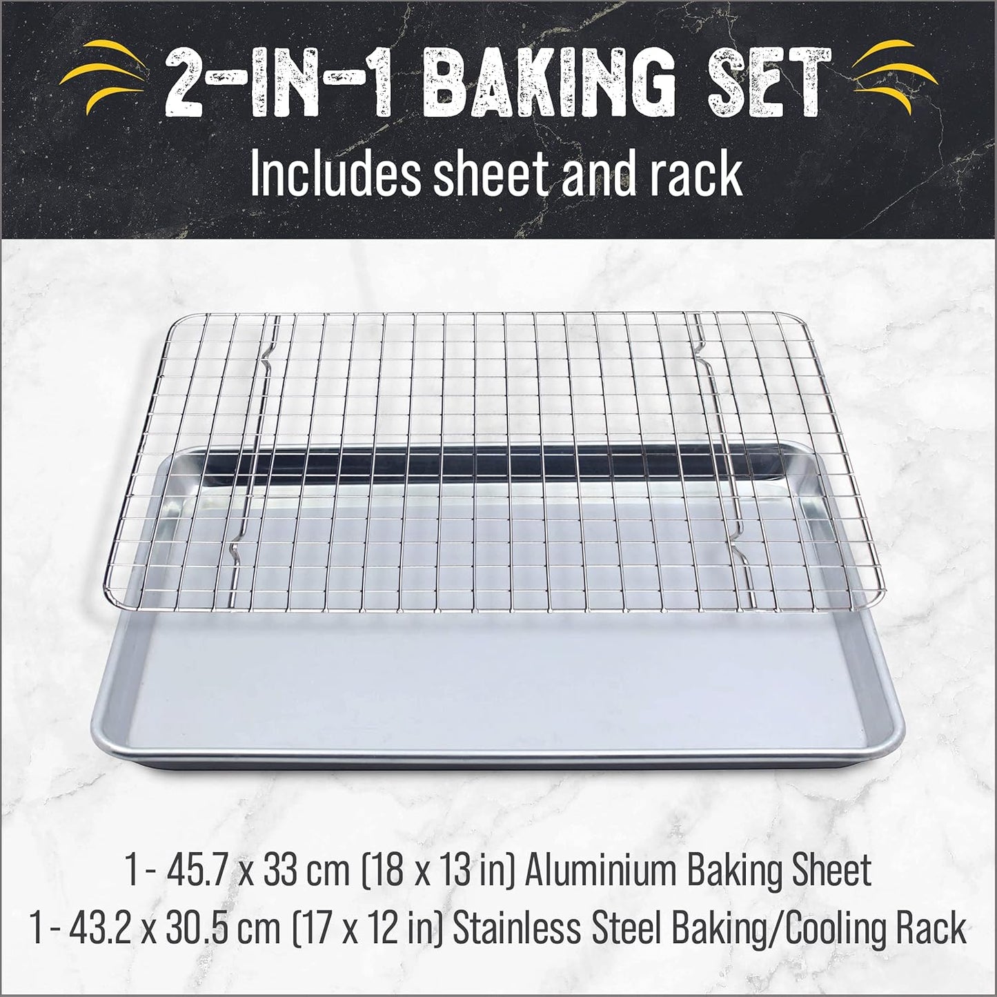 Checkered Chef Baking Sheet Pan & Cooling Rack - 18" x 13" Aluminum Cookie Sheet with Stainless Steel Rack