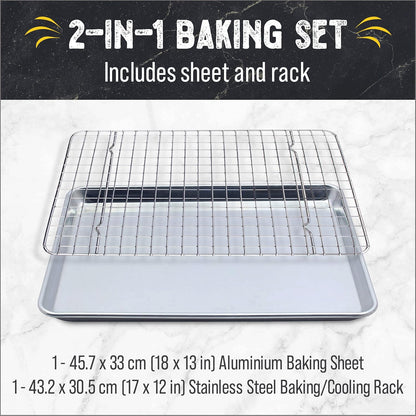 Checkered Chef Baking Sheet Pan & Cooling Rack - 18" x 13" Aluminum Cookie Sheet with Stainless Steel Rack