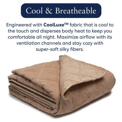 Luna CoolLuxe True Cooling Weighted Blankets - Premium Quality Breathable Bed Blanket for Hot Sleepers - [12lbs - Full - 48" x 72"] [Tan]