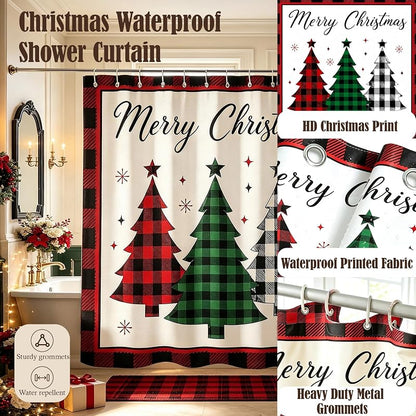 Christmas Shower Curtain Plaid Trees - 72 x 72 in, Farmhouse Decor, Pack of 1
