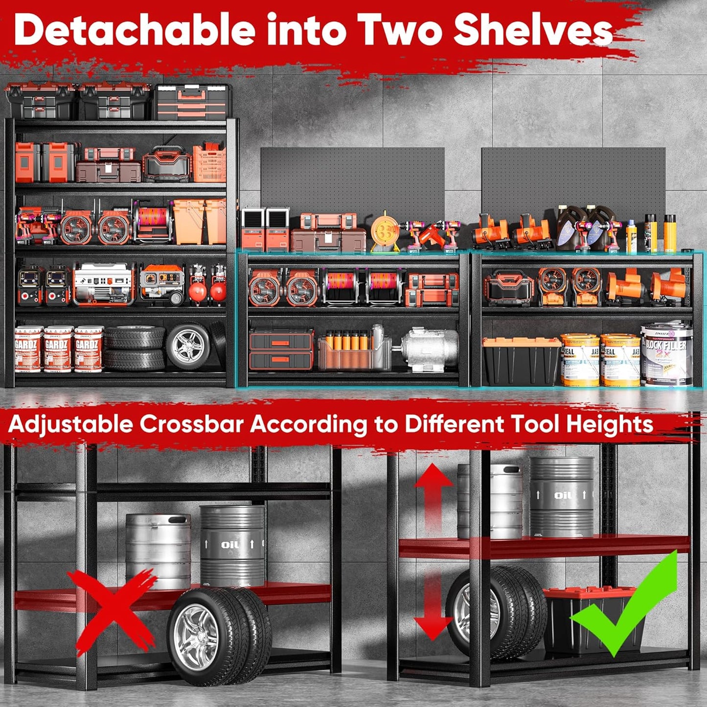 POKIPO Heavy-Duty Garage Shelving Unit - 5-Tier Metal Storage Rack | Adjustable 72"H x 35"W x 15.7"D, 3000LBS Capacity
