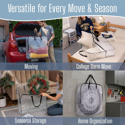 VENO Clear Moving Bags - Heavy Duty Packing Totes for 30" Wreaths, Clothes & Bedding | 4 Pack