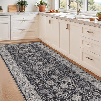 Skiennix Washable 3x7 Entryway Runner Rug - Soft, Water-Resistant Non-Slip Carpet for Home Use | Black