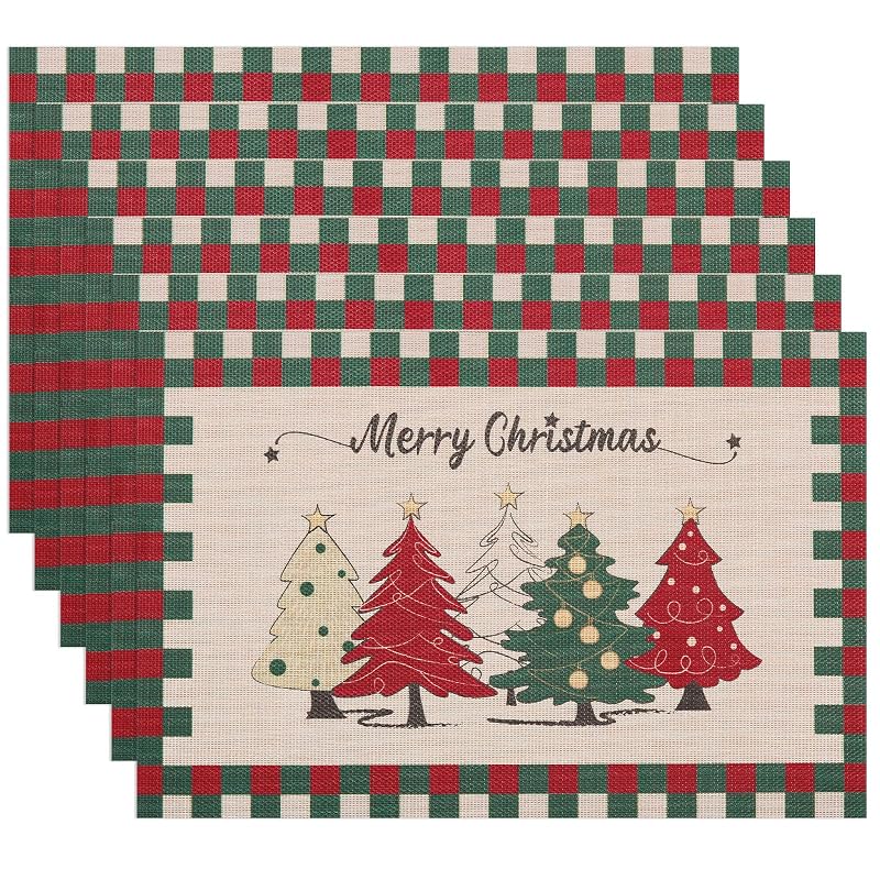 Light Yellow 6-Count Christmas Placemats Set with Non-Slip Heatproof PVC - Washable