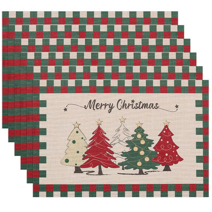 Light Yellow 6-Count Christmas Placemats Set with Non-Slip Heatproof PVC - Washable