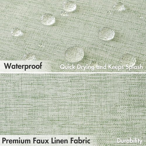 MIULEE Sage Green Scalloped Shower Curtain Linen Textured with 12 Metal Hooks Cute Heavy Duty Washable Waterproof Thick Cloth Spring Curtains with Black Border for Bathroom Hotel Bathtub,W72*L72