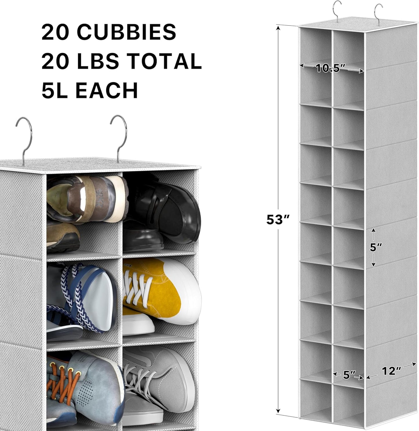 Simple Houseware 20-Section Hanging Shoe Organizer - Gray Closet Storage Solution