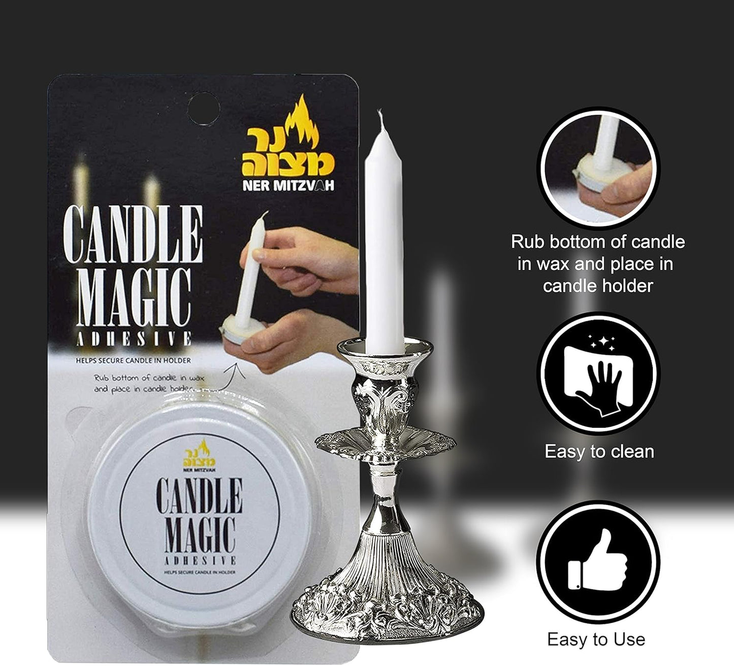 Ner Mitzvah Candle Magic - Candle Wax Adhesive for Secure Hold - 2 Pack