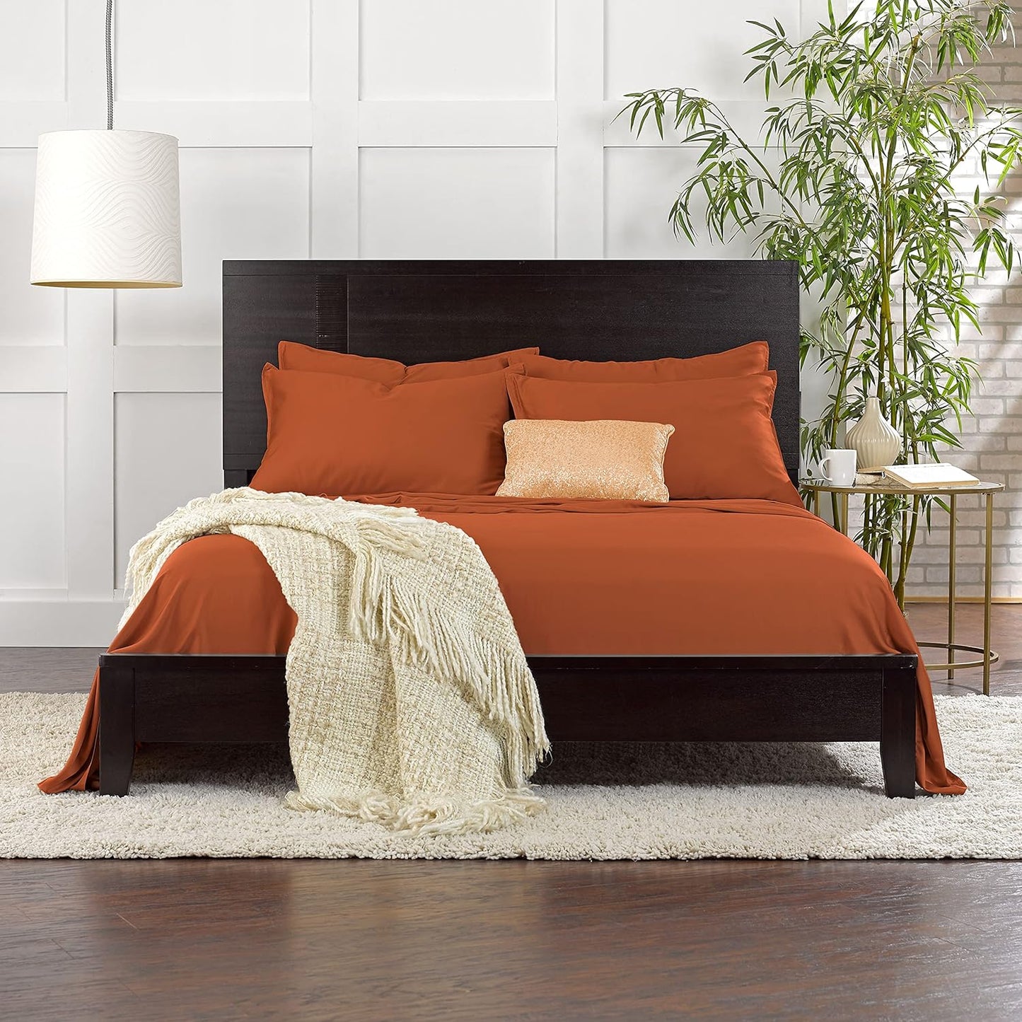 Pure Bamboo Split King Sheets - 100% Organic Viscose Bed Sheet Set, Soft & Cooling, 2 Fitted Sheets (Terracotta)