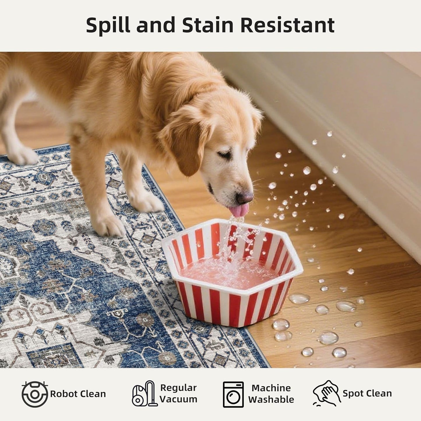 Skiennix Kitchen Sink Rugs Set of 2 - Washable Non-Slip Mats for High Traffic Areas | Soft Blue Boho Decor (2x3 + 2x4)