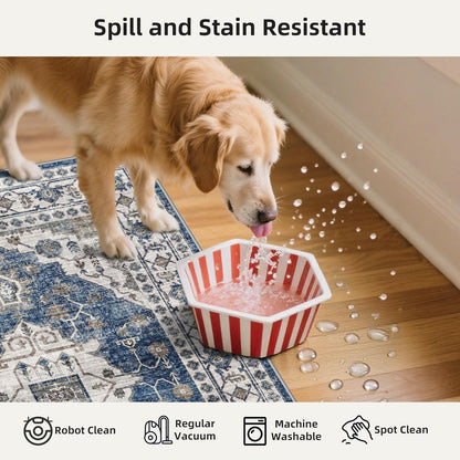 Skiennix Kitchen Sink Rugs Set of 2 - Washable Non-Slip Mats for High Traffic Areas | Soft Blue Boho Decor (2x3 + 2x4)