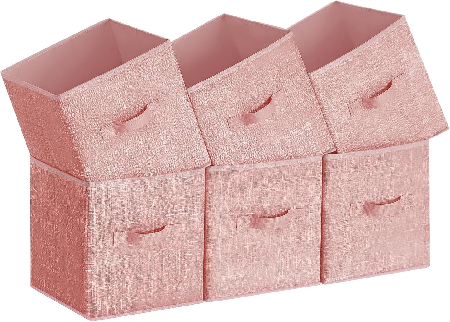 SONGMICS Storage Cubes - 13-Inch Foldable Non-Woven Fabric Bins with Double Handles | Set of 6 in Jelly Pink