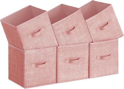 SONGMICS Storage Cubes - 13-Inch Foldable Non-Woven Fabric Bins with Double Handles | Set of 6 in Jelly Pink