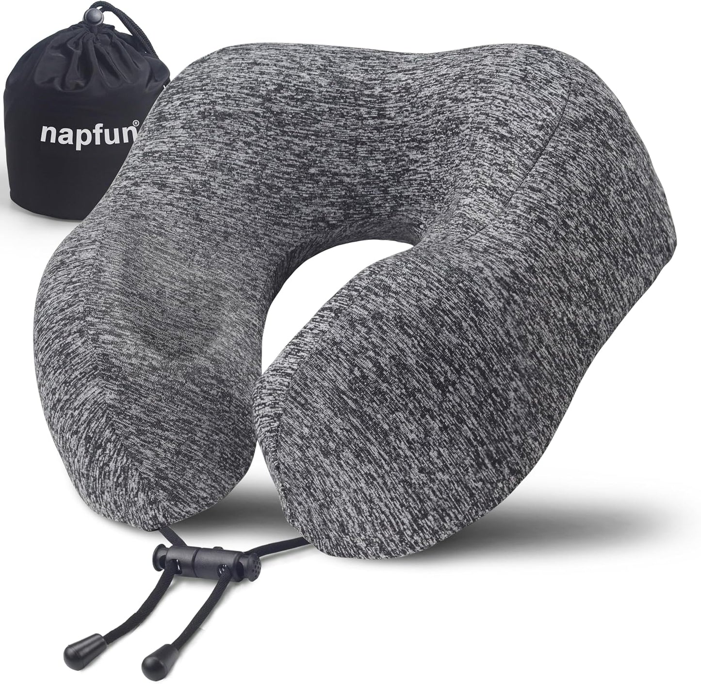 Napfun Travel Neck Pillow - Upgraded 100% Pure Memory Foam for Ultimate Comfort | Portable Grey Headrest