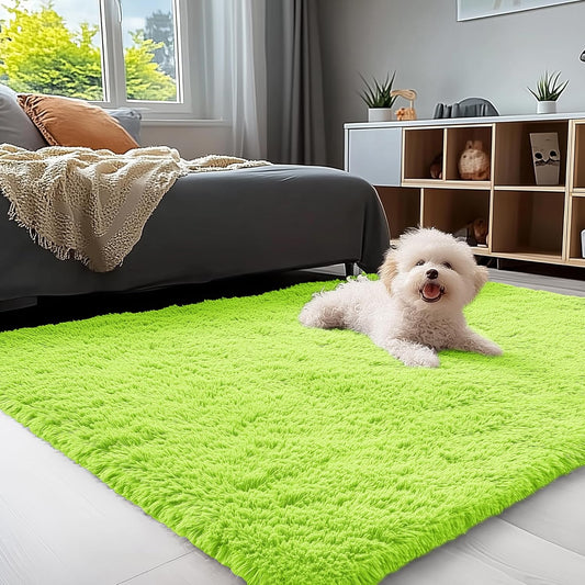 OLANLY 3x5 Soft Fluffy Shaggy Bedside Rug - Machine Washable Indoor Carpet for Kids & Nursery | Lime Green