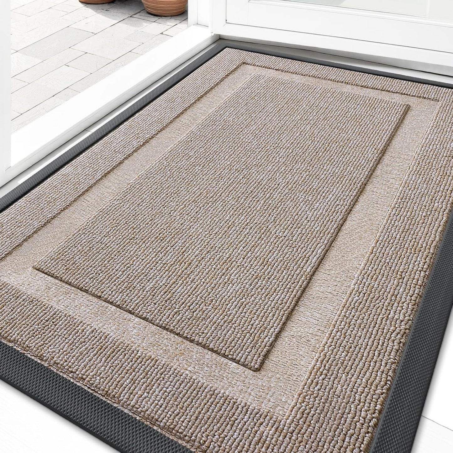 OLANLY Waterproof Front Door Mat - All-Season Indoor/Outdoor Doormat | Sturdy Natural Rubber, 29.5x17, Camel