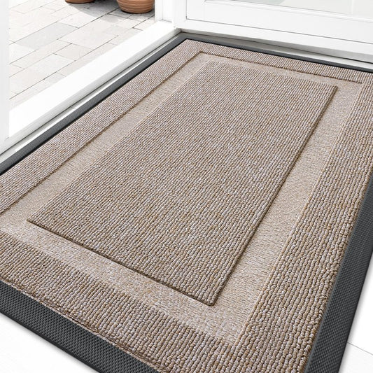 OLANLY Front Door Mat Indoor Outdoor Entrance, Waterproof All-Season, All-Weather Doormat, Sturdy Natural Rubber, Low Profile, Easy Clean Patio Porch Entryway Mat, 29.5x17, Camel