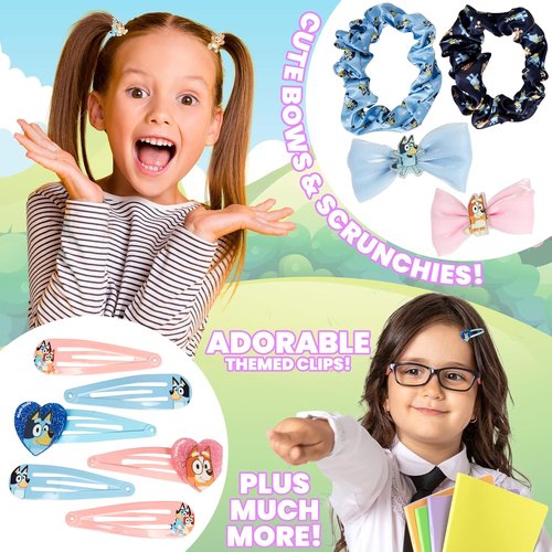 Bluey Hair Accessories Advent Calendar 2025 - 24 Hair Clips, Bows, Scrunchies & Claw Clips for Girls