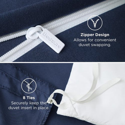 Bedsure Duvet Cover Queen Size - Soft Double Brushed Bedding Set for Kids & Adults, Zipper Closure, 3 Pieces, Includes 1 Duvet Cover (90"x90") & 2 Pillow Shams, NO Comforter, Navy Blue