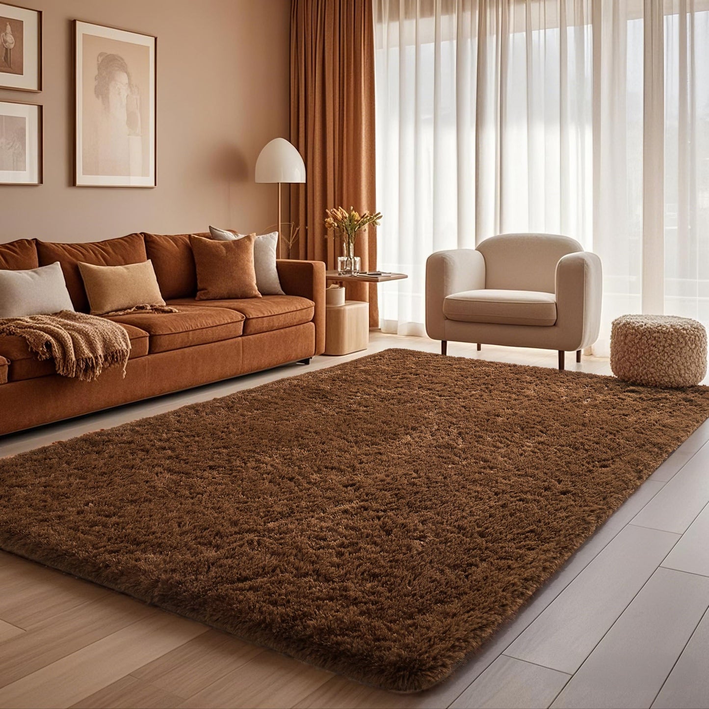 Ophanie Brown Rugs for Living Room Bedroom, 6x9 Fluffy Fuzzy Furry Carpet, Plush Soft Shaggy Bedside Indoor Floor Area Rug for Kids Girls Boys Baby Teen Dorm Nursery Home Decor Aesthetic