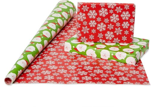 American Greetings Christmas Wrapping Paper Rolls - Reversible Santa & Snowmen Design | 120 sq. ft. (3 Rolls)