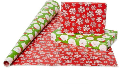 American Greetings Christmas Wrapping Paper Rolls - Reversible Santa & Snowmen Design | 120 sq. ft. (3 Rolls)