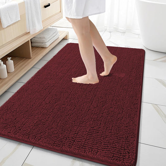 OLANLY Large Bathroom Rugs - Soft Absorbent Chenille Bath Mats | Quick-Dry Rubber Backing, 59x35, Andorra Red-Brown