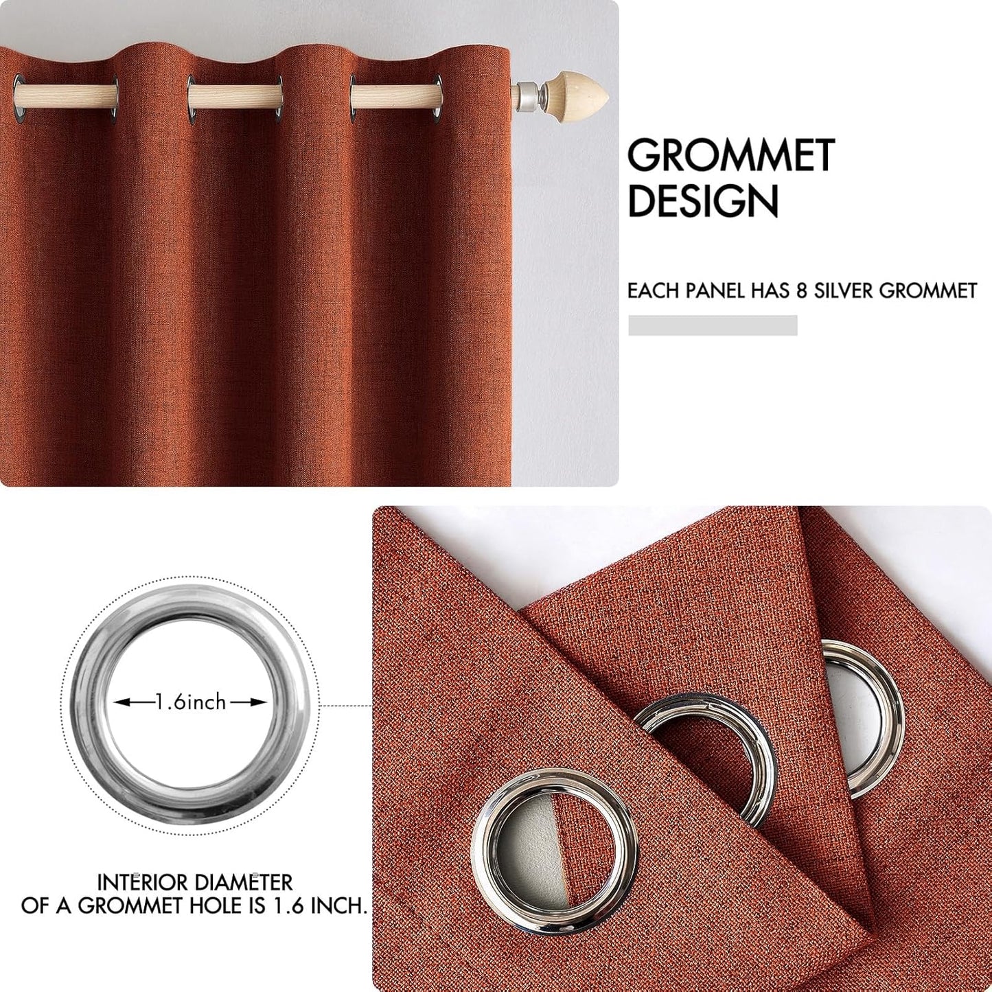 MIULEE Blackout Linen Curtains - Thermal Insulated Burnt Orange Drapes | 52 x 63 Inch (2 Panels) for Bedroom & Living Room