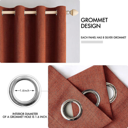 MIULEE Blackout Linen Curtains - Thermal Insulated Burnt Orange Drapes | 52 x 63 Inch (2 Panels) for Bedroom & Living Room
