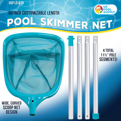 U.S. Pool Supply 5-Foot Leaf Skimmer Net - Ultra Fine Mesh for Fast Cleaning | 60" Long, 4 Aluminum Pole Sections