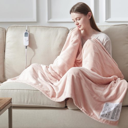 DOWNCOOL Heated Blanket, Pink Electric Blanket, Electric Throw with 1-12 Hour Timer & 10 Heat Settings, Velvet Heated Blanket with Fast Heating and Auto Shut-Off, Machine Washable(50x60 Inches)