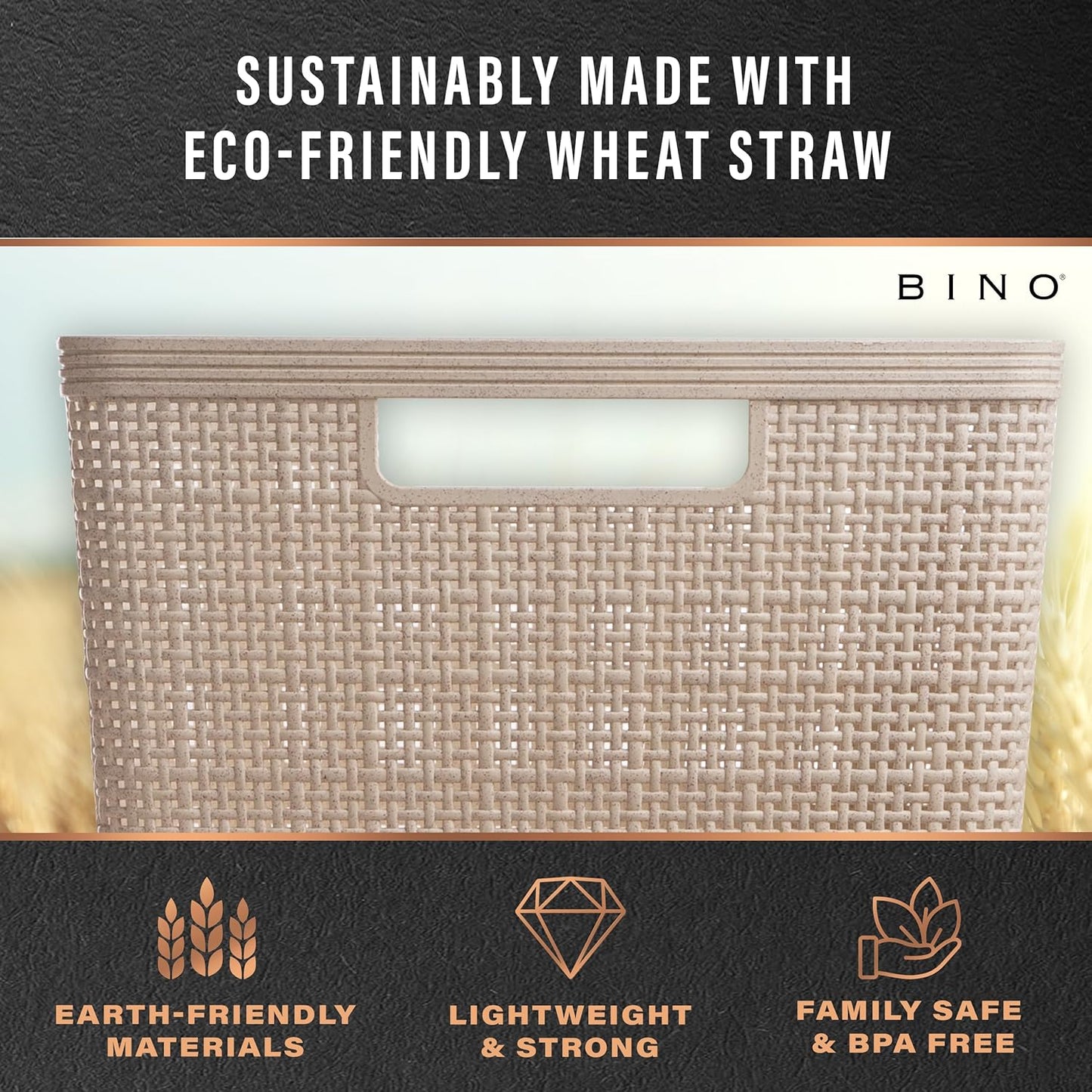 BINO Woven Plastic Basket - Stylish Home Organization | XS Natural Grey, 5-Pack | Jute Collection