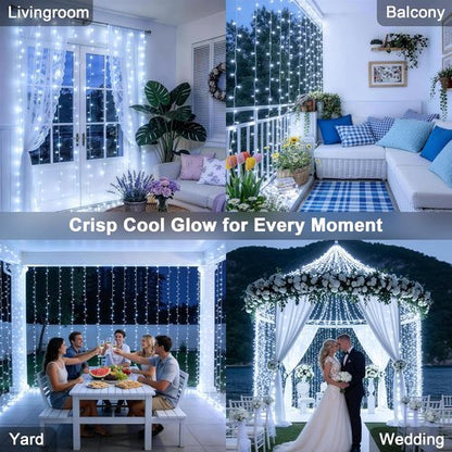 JMEXSUSS 300 LED Curtain Lights - 9.8x9.8Ft Indoor String Lights with Remote | 8 Modes for Wedding & Party Decor