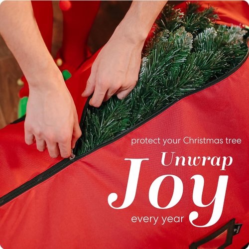 Handy Laundry Christmas Tree Storage Bag with Wheels - Heavy Duty, Waterproof, Fits 9 Ft Tree, Red