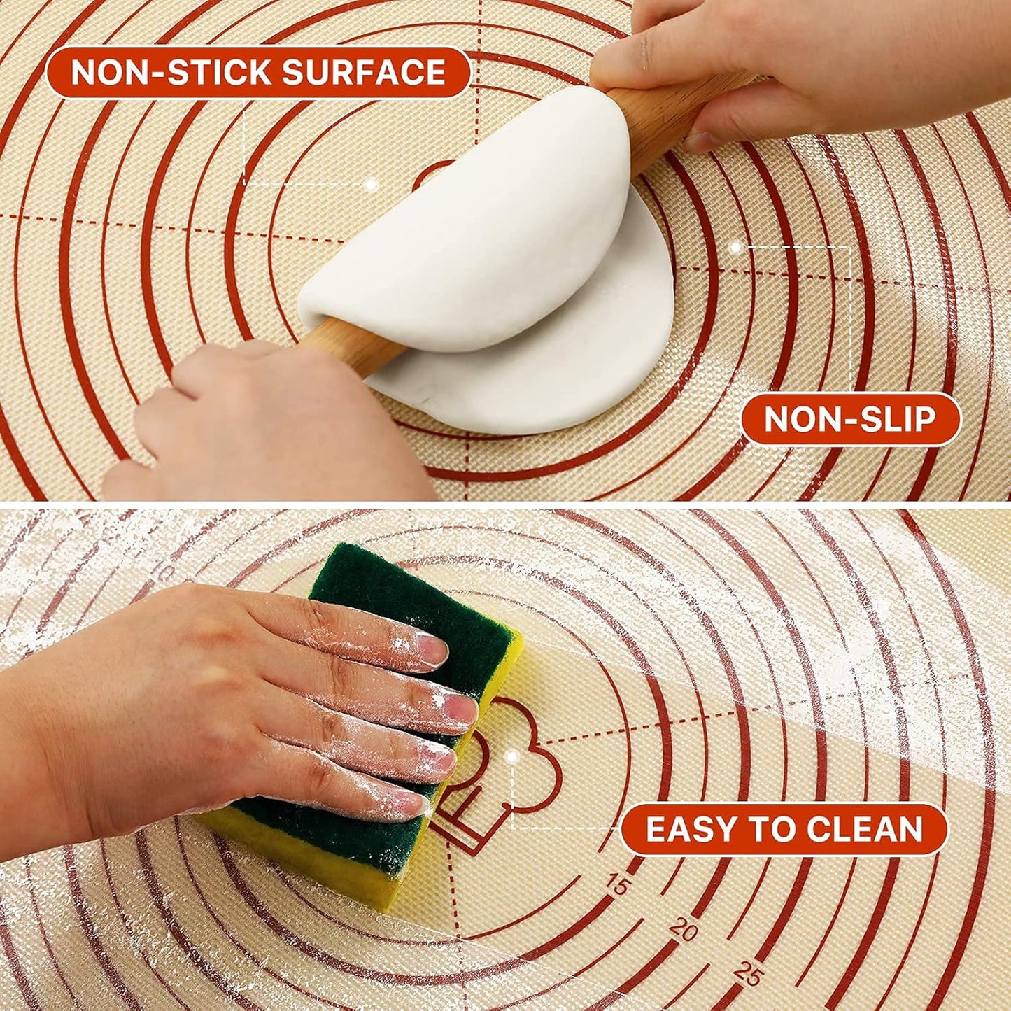 Skiennix Silicone Baking Mat - Extra Thick Non-Stick Dough Rolling Mat | 36" x 24" with Measurements