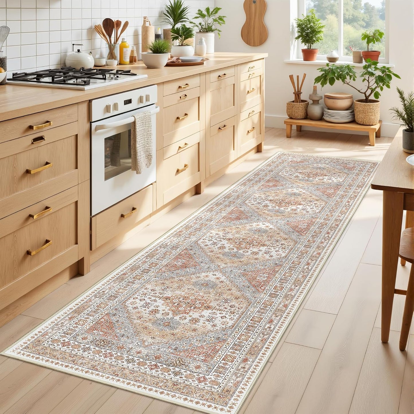 Skiennix Runner Rug - Non-Slip Vintage Hallway Runner | Washable 2x8 Soft Rug in Orange