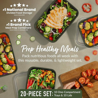 Bentgo Prep - Reusable 20-Piece Meal Prep Containers | Durable, BPA-Free, Microwave & Dishwasher Safe (Khaki Green)