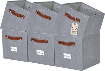 DECOMOMO Storage Bins - Fabric Cube Storage Bins with Labels | 11" Size, 6-Pack in Texture Grey