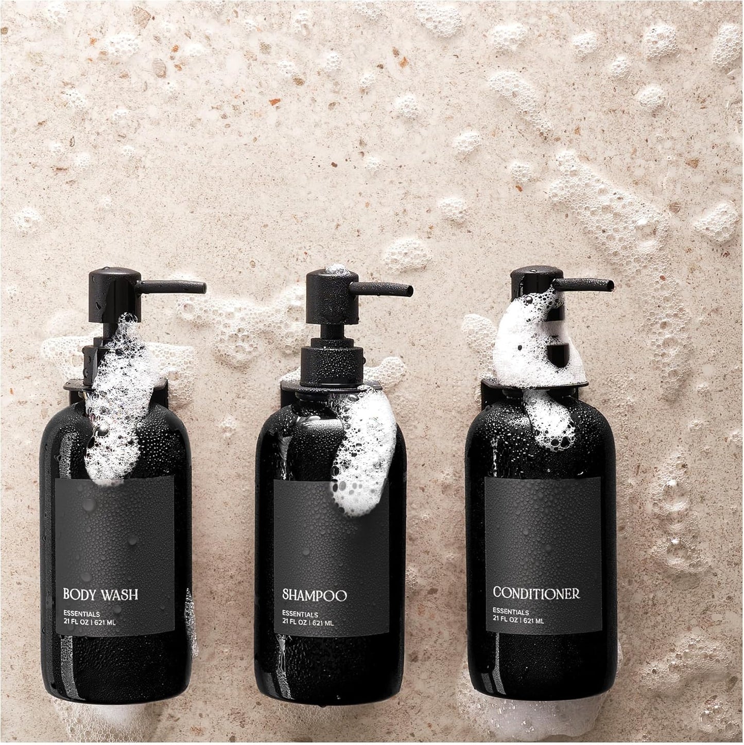 Stylish Shampoo & Conditioner Dispenser Set - Modern Wall-Mount 21oz Soap Bottles with Labels