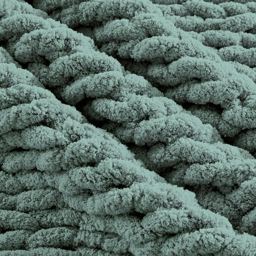 Carriediosa Chunky Knit Throw Blanket 50" X 60", 100% Hand Made Large Chenille Loop Yarn Soft Fluffy Throws for Couch Sofa Bed, Big Crochet Cozy Heavy Thick Cable Woven Blanket, Sage Green