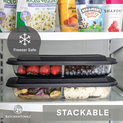 Divided Glass Casserole Baking Dish Set by [Brand Name] | 2.3 Qt Rectangular Bakeware for Oven & Table