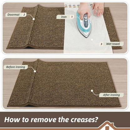 BEQHAUSE Dirt Trapper Door Mat 20" x 32", Non-Slip Washable Doormats Entrance Mat, Dirt Resistant and Absorbent Welcome Mat, Low Profile Floor Mats for Front Back Door and Entryway, Brown