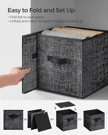 SONGMICS Storage Cubes - Foldable Non-Woven Fabric Bins with Double Handles | Set of 8, Ink Black, 10.2 x 10.2 x 11 Inches